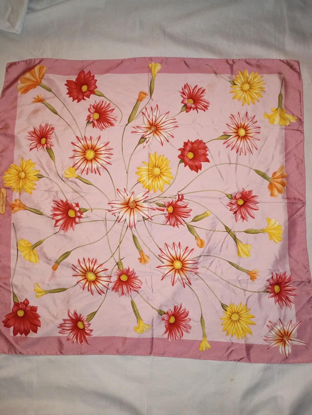 Vintage Salvatore Ferragamo Pink Floral Silk Square Scarf Made In Italy Women's